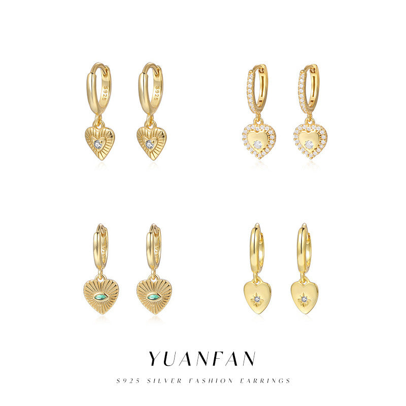 Wholesale s925 silver cute zircon heart earrings