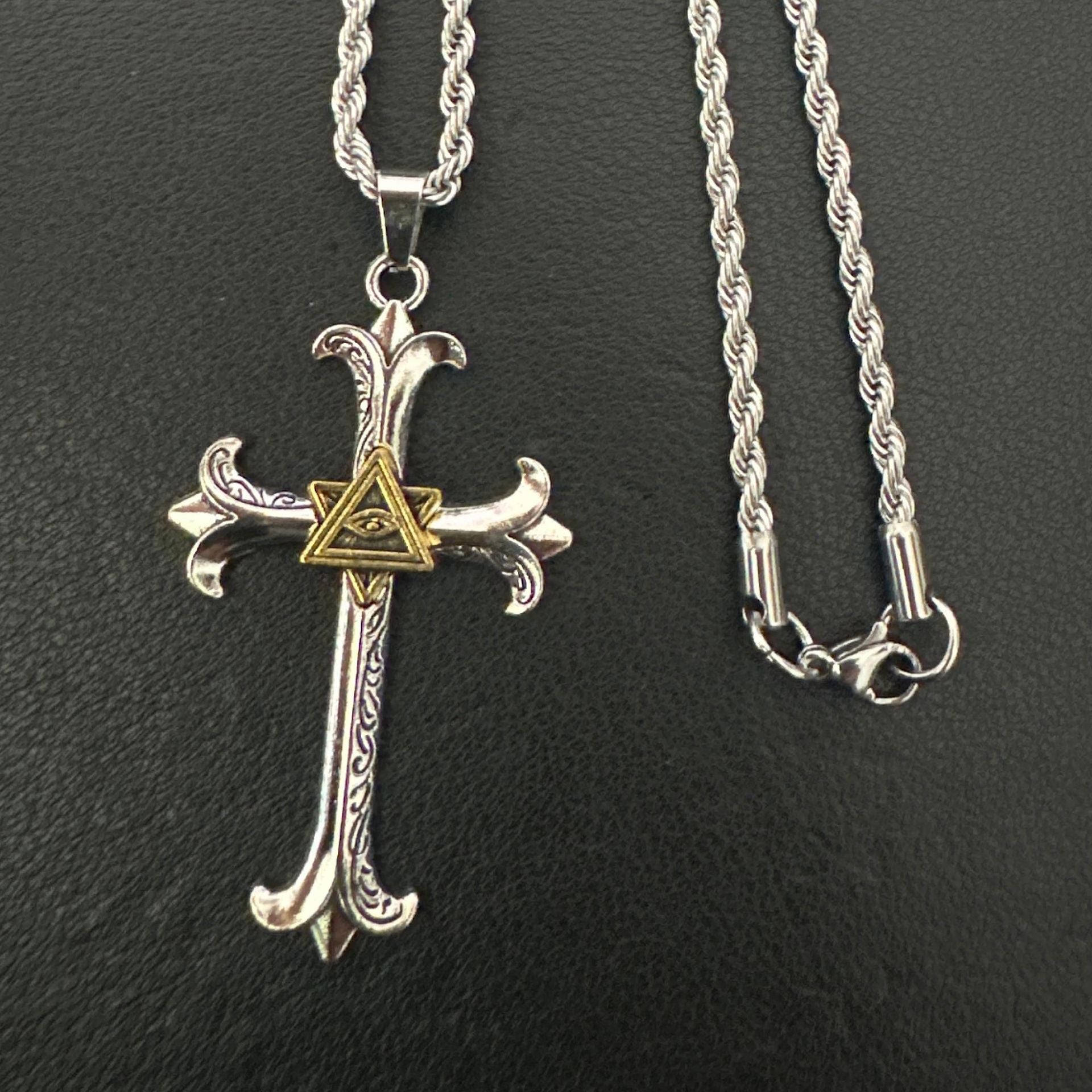 Wholesale Zinc Alloy Hip Hop Cross Pendant Necklace Men S Eye Of God Antique Style Jewelry