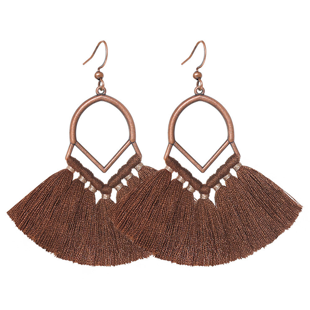 Wholesale Bohemian Fan Shaped Long Tassel Earrings