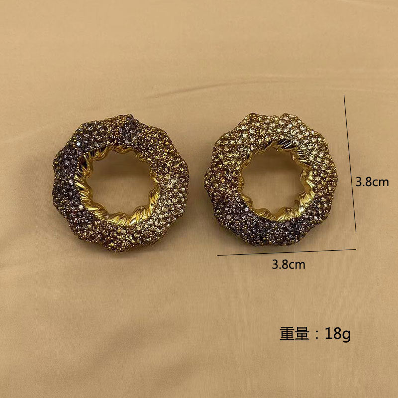Wholesale Hollow Light Luxury Colored Glass Full Diamond Earrings ACC-ES-KangD008