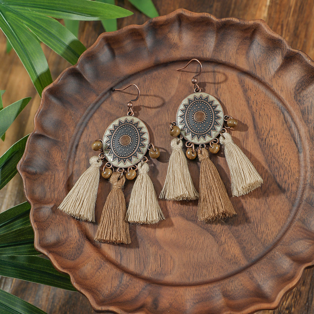 Wholesale Bohemian Style Handmade Tassel Earrings Zinc Alloy Jewelry Accessory