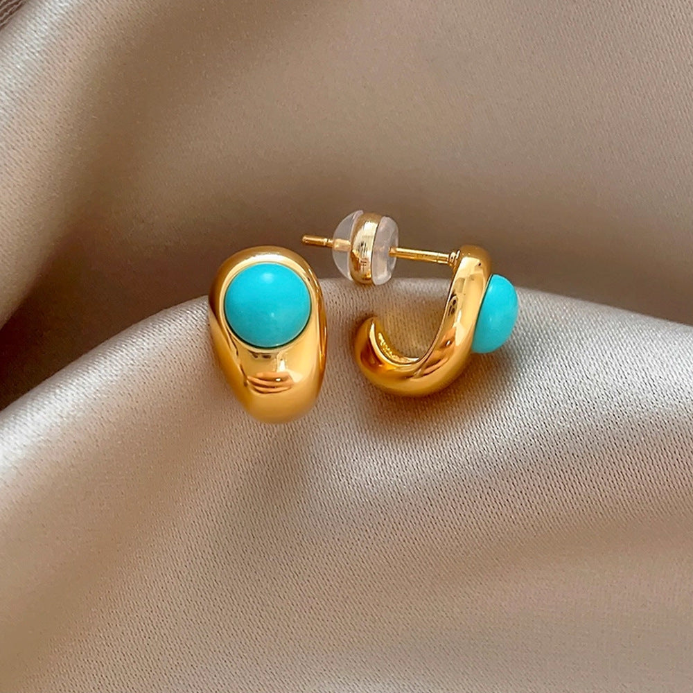 Wholesale Elegant  Sophisticated Four-Leaf Clover Turquoise Stud Earrings