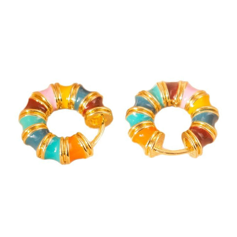 Wholesale Real Gold Electroplated Color Drop Glaze Circle Ear Buckle Light Luxury Earrings
