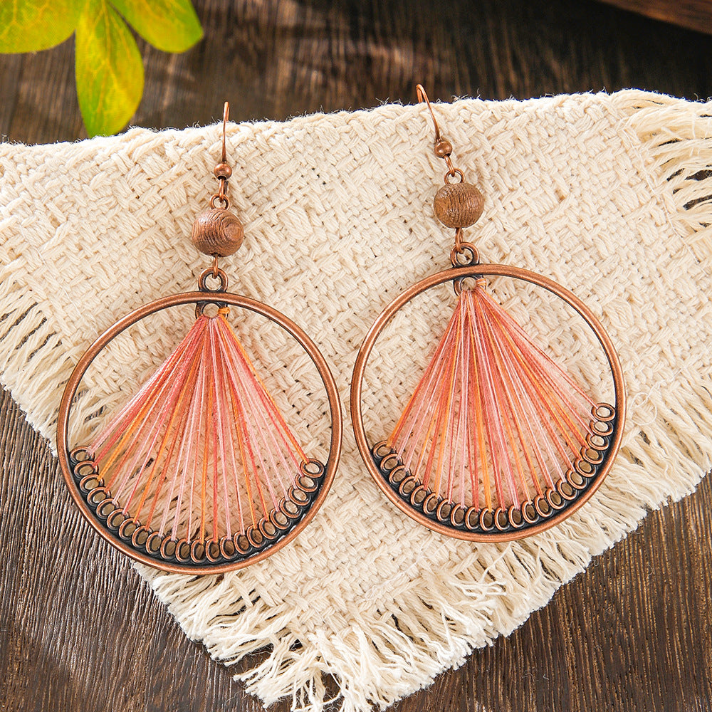 Wholesale Zinc Alloy Handmade Vintage Ethnic Style Wire-Wrapped Earrings Fashion Accessory for Resale
