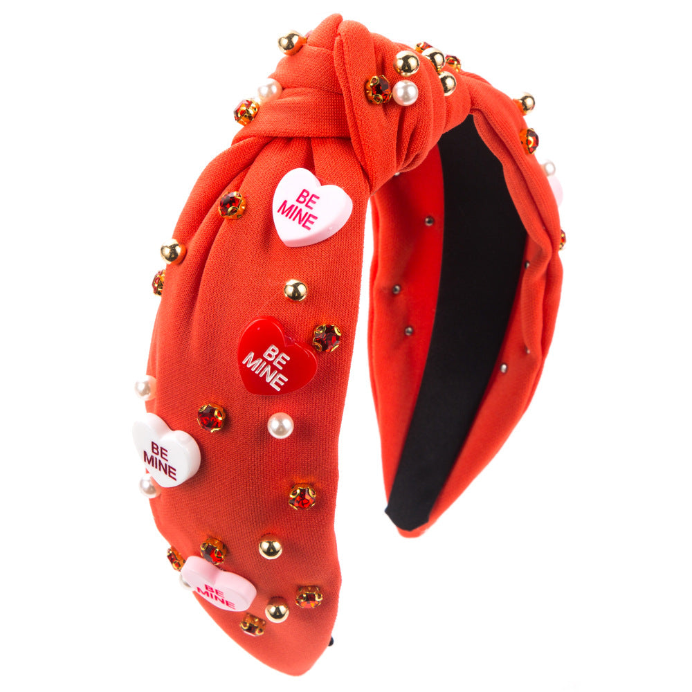 Wholesale Valentine's Day Velvet Set with Diamond Pearl Knot Fabric Hair Hoop ACC-HD-HM010