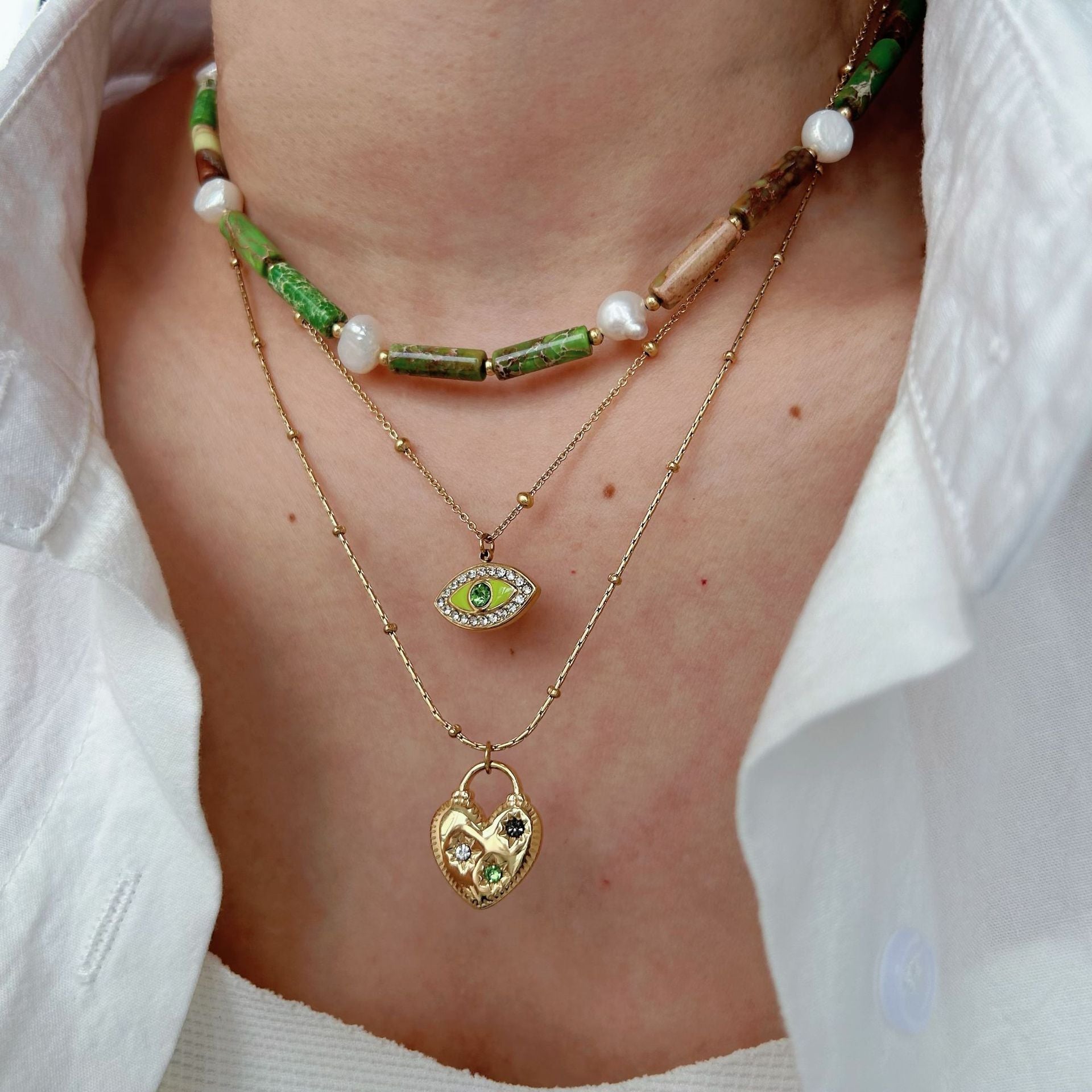 Wholesale Stainless steel Devil's Eye Natural Stone Bamboo Bead Necklace