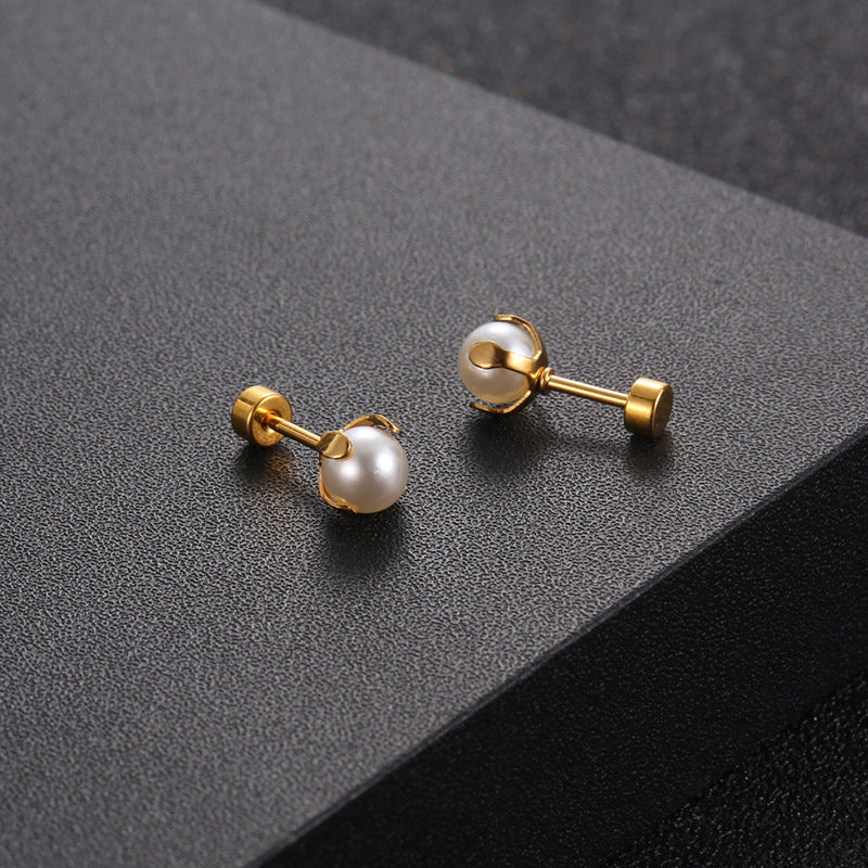 Wholesale Titanium Steel Mini Pearl Earrings ACC-ES-Yixin013