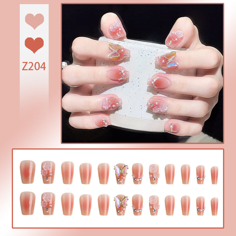 Crystal Butterfly Camellia Aurora Manicure Press-on Nails kits 24 pieces/box ACC-NS-BaiYuan001