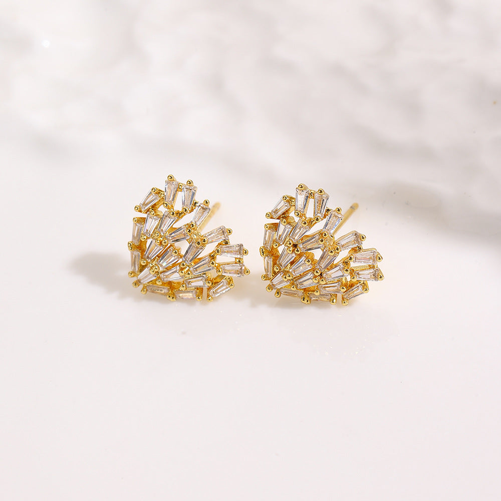 Wholesale  Trapezoidal Zircon Heart Earrings