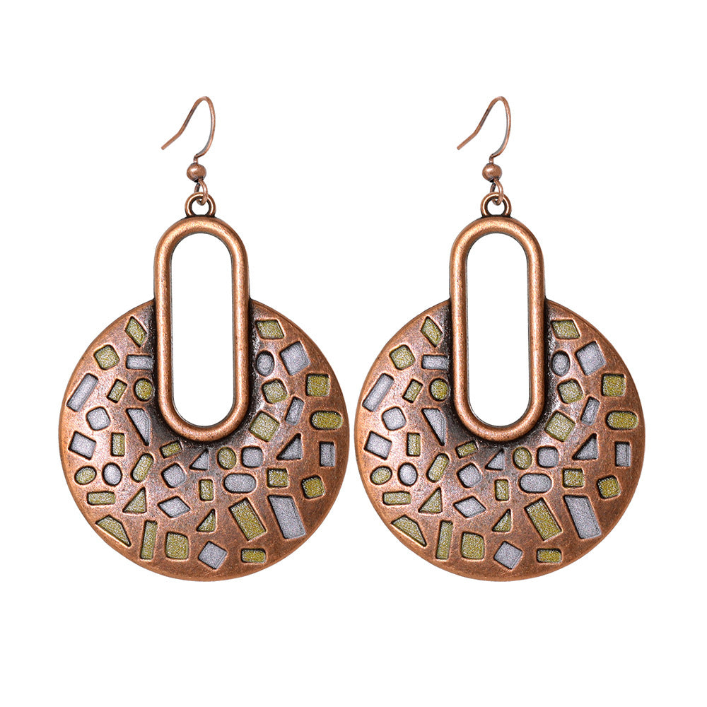 Wholesale Bohemian Geometric Tassel Earrings Set - Zinc Alloy Hollow Cloisonné - Fashion Accessory for Gift or Resale
