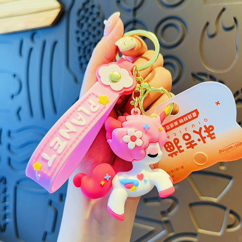 Wholesale Cartoon Rainbow Pony PVC Soft Keychain Creative Keychain ACCVIP-KC-HangLi011