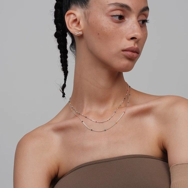 Wholesale Rainbow Bean Enamel Ball Beaded Snake Bone Chain Necklace