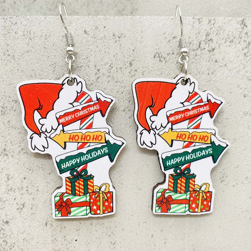Wholesale Christmas Santa Claus Gift Hat Wood Earrings ACC-ES-ChenY066