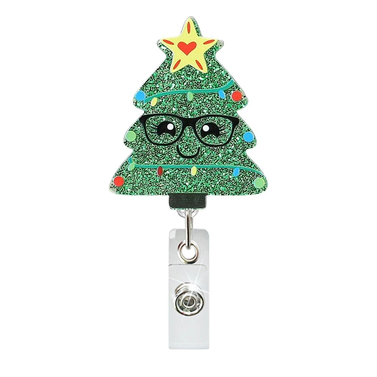 Wholesale Christmas Tree Holiday Glitter Badge Clip Retractable Keychain ACC-KC-LingYu014