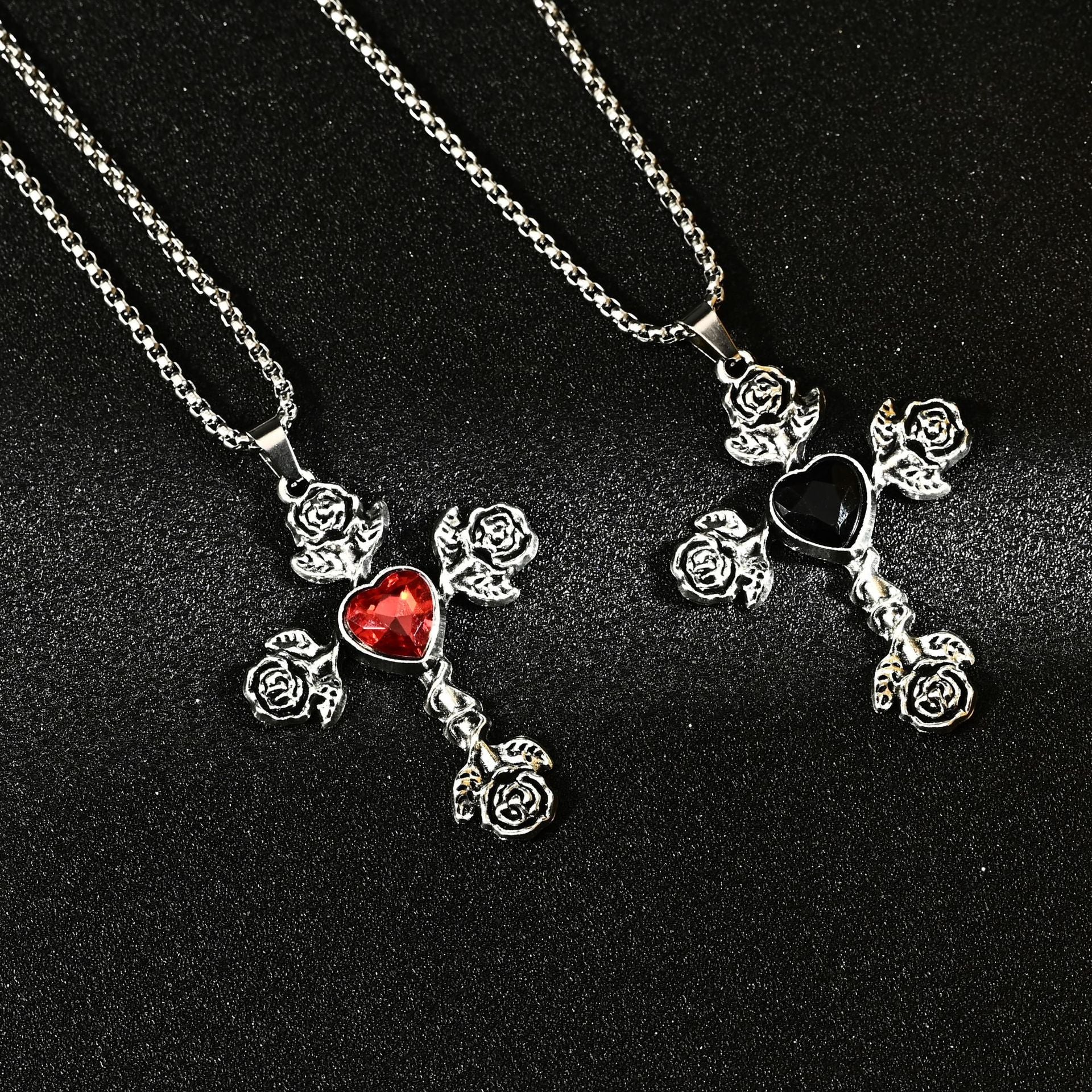 Wholesale Retro Gothic Cross Pendant Necklace Red Design Zinc Alloy Trendy Style Fashion Accessory Gift