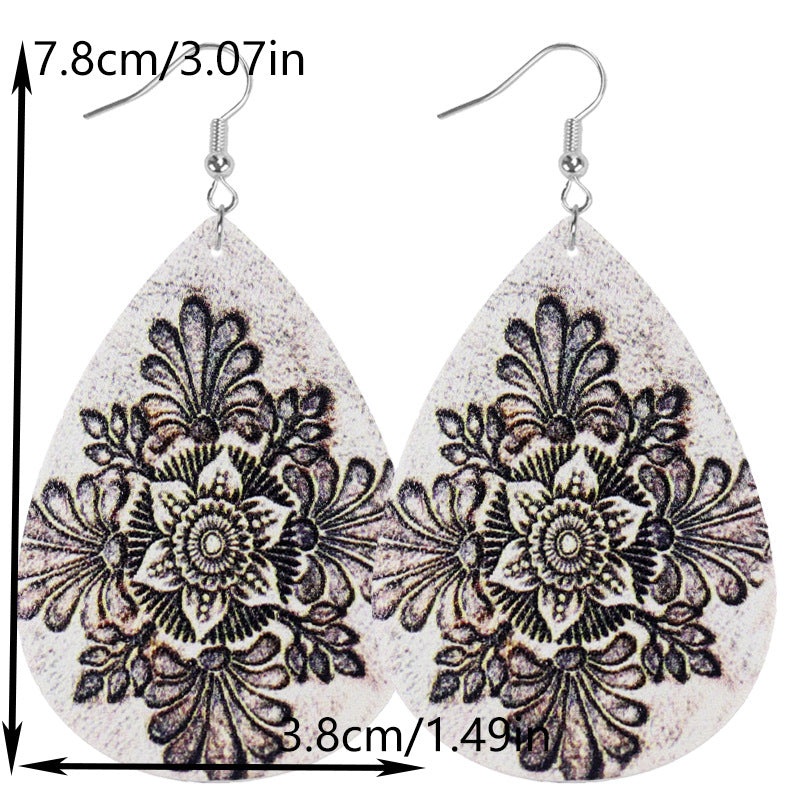 Wholesale Bohemian Flower Geometric Drop Leather Earrings ACC-ES-WeiAn002