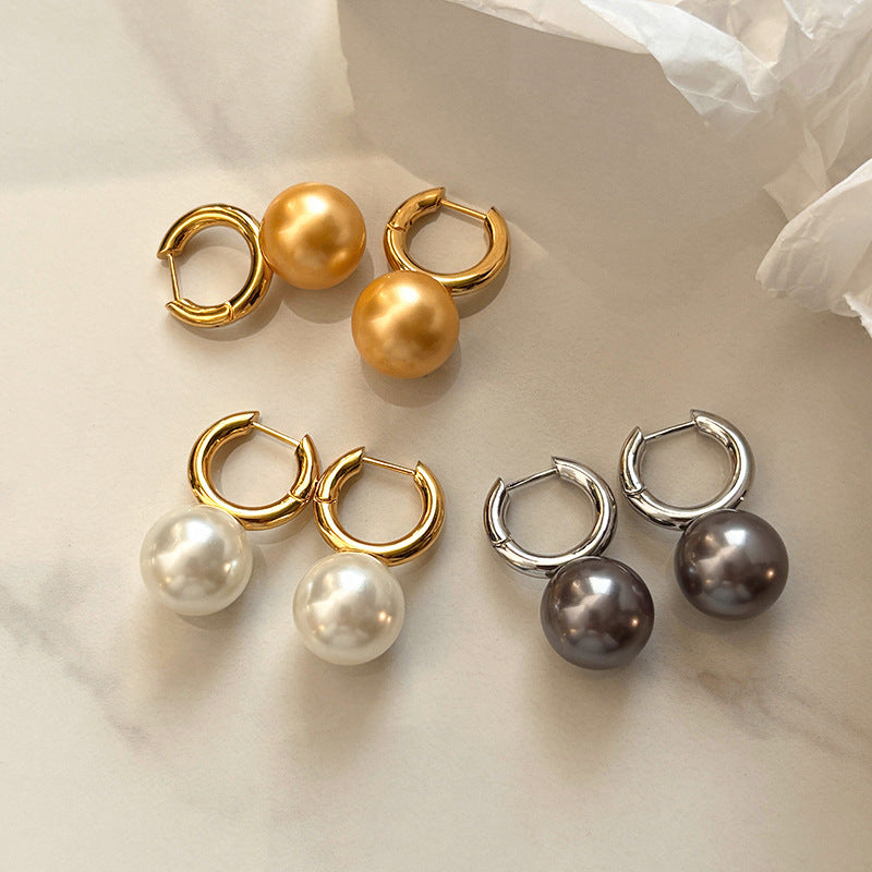 Wholesale Champagne Gray Glass Pearl Earrings