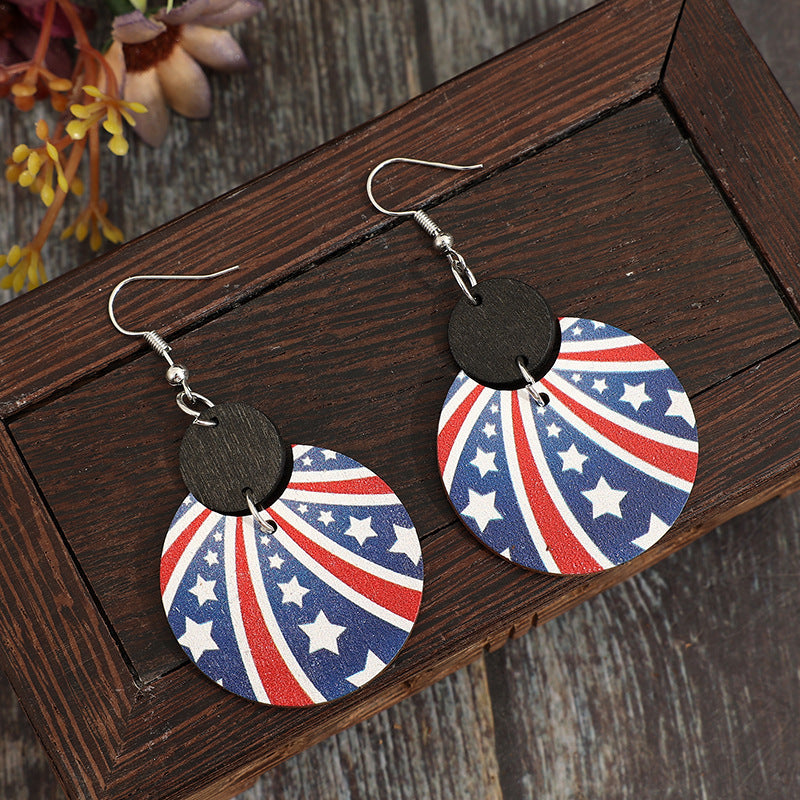 Wholesale Vintage American Independence Day Half Circle Printed Five-Pointed Star Stripe Earrings