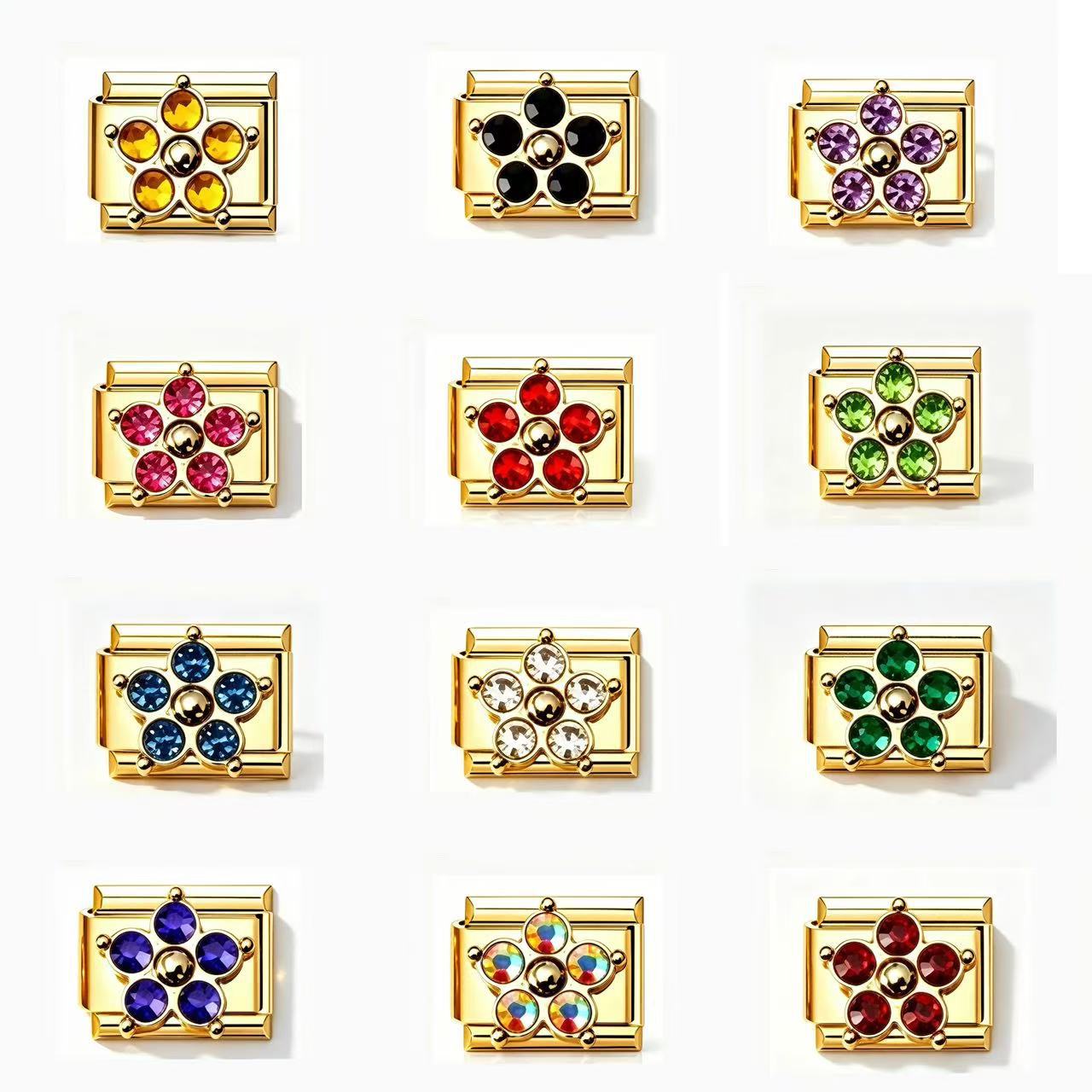 Wholesale Chic Gold Four Leaf Clover Colorful Zircon Stainless Steel Italian Modular DIY Bracelet Jewelry Accessory