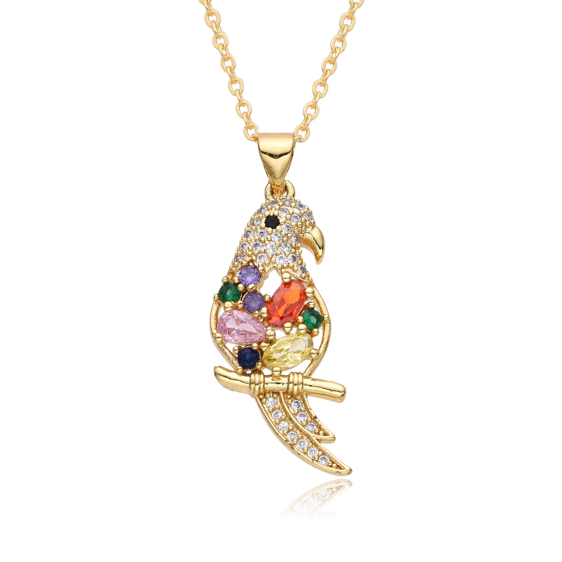 Wholesale  personalized creative copper gold-plated micro-inlaid colorful zircon dinosaur pendant necklace