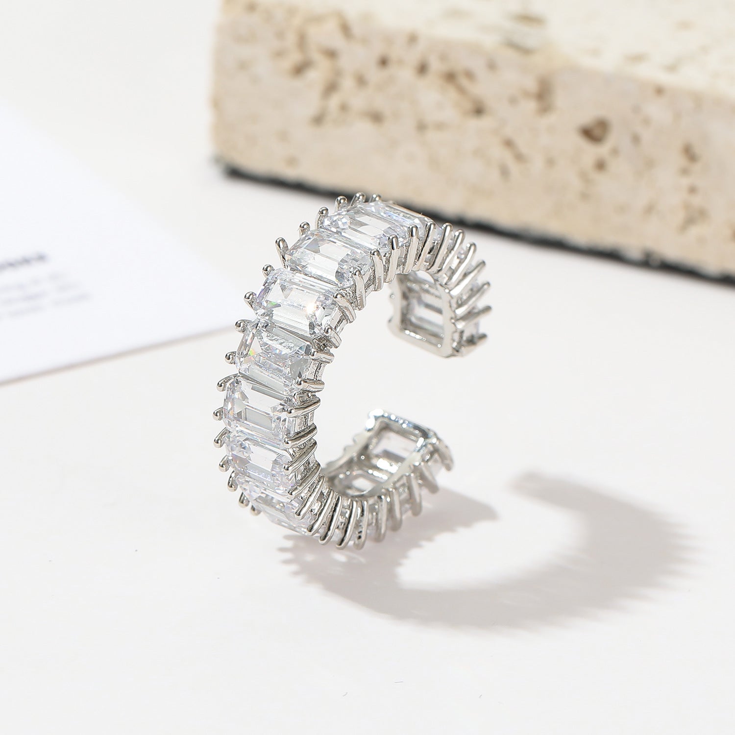 Wholesale  simple personalized ring micro inlaid zircon  square diamond full ring