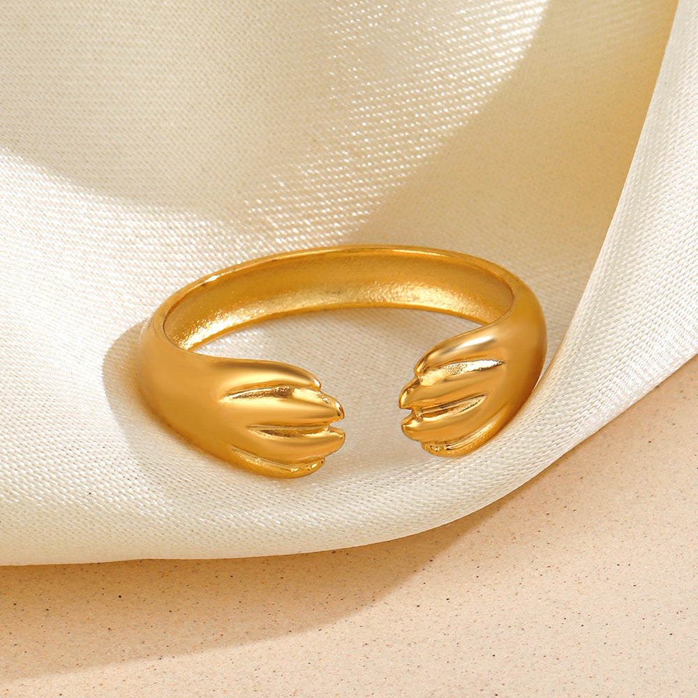 Wholesale Gold-Plated Stainless Steel Hip-Hop Retro Adjustable Ring Boutique Resale