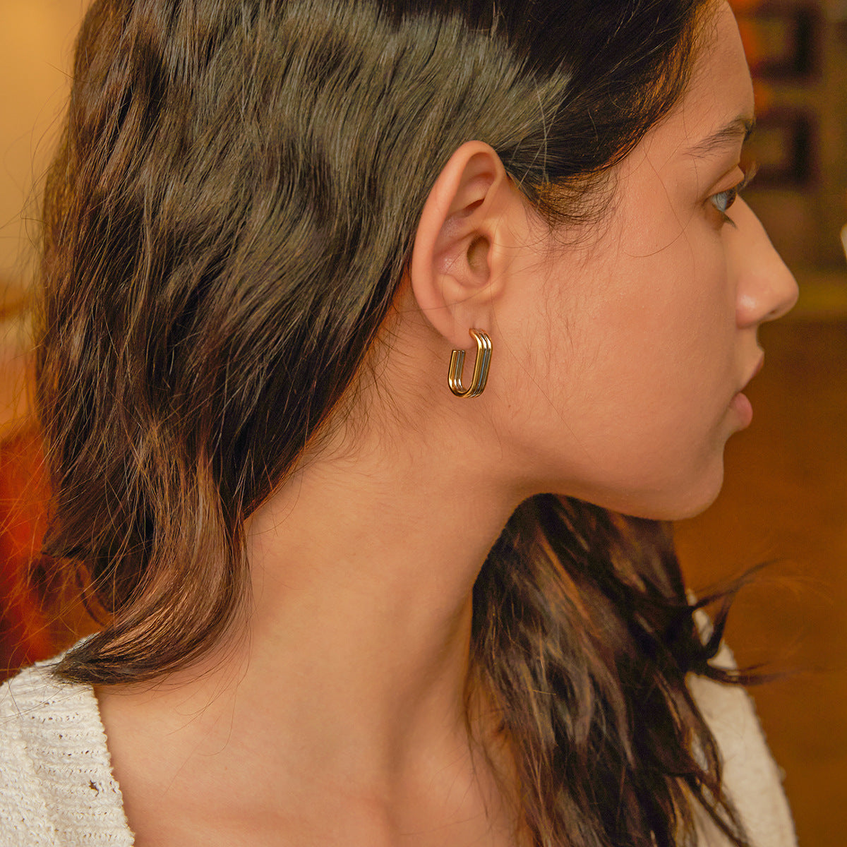 Wholesale Stainless steel  geometric lines color matching earrings