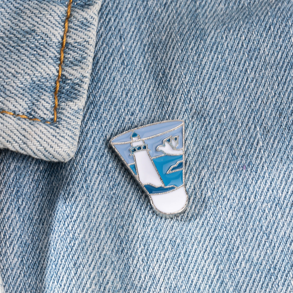 Wholesale sea lighthouse blue sky alloy badminton shape brooch