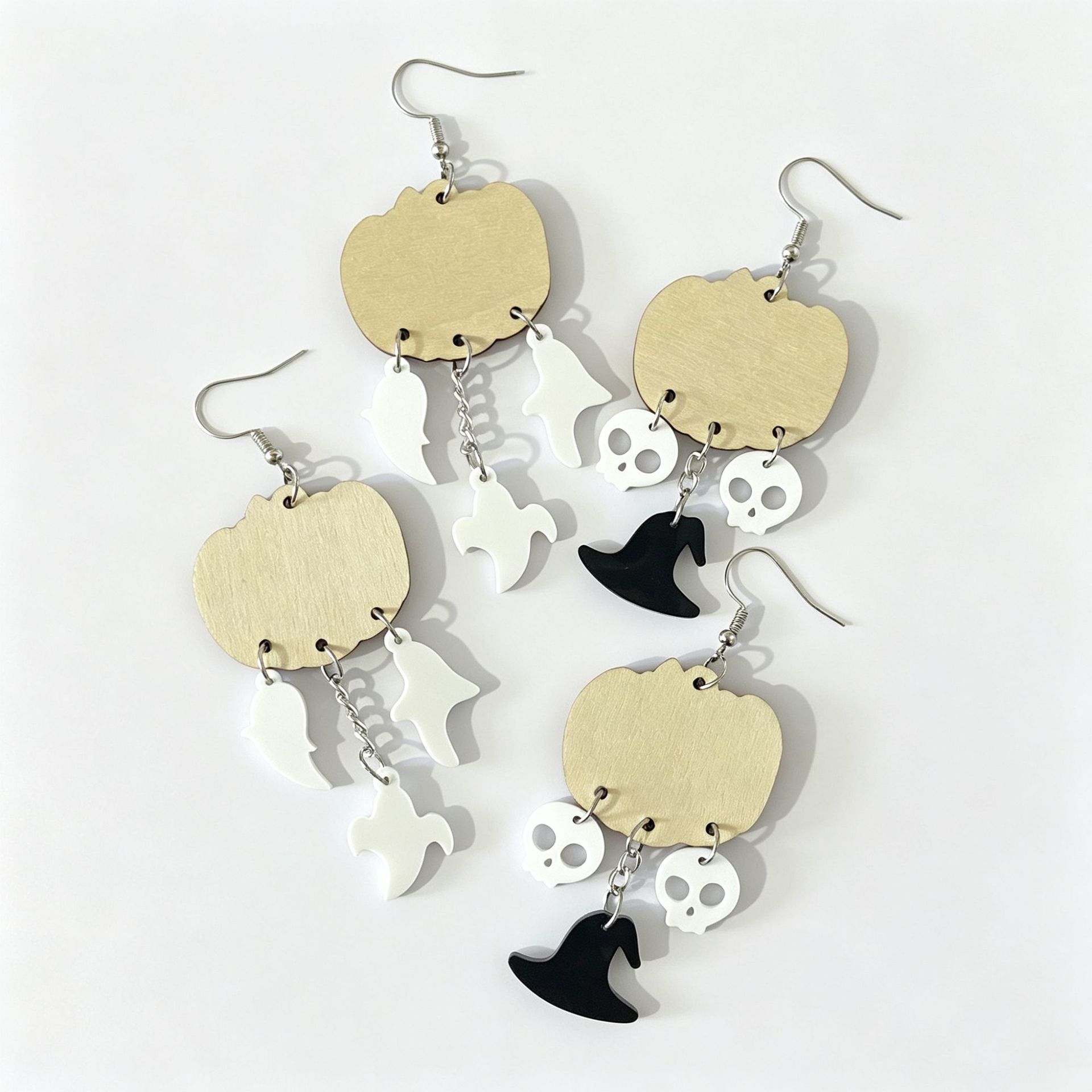 Wholesale Wooden  Earrings Pumpkin Ghost Witch Hat Skull Tombstone Jewelry Accessory For Women