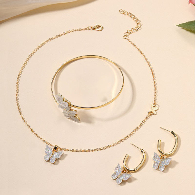 Wholesale  alloy butterfly earrings bracelet necklace four jewelry