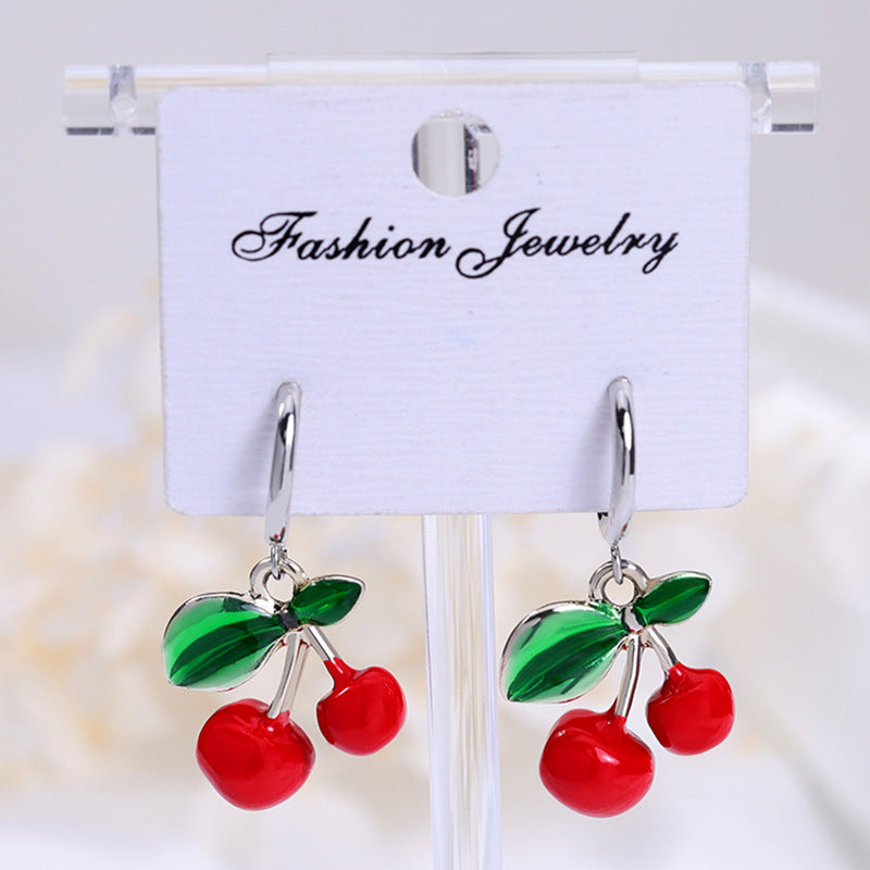 Wholesale  stainless steel red cherry earrings