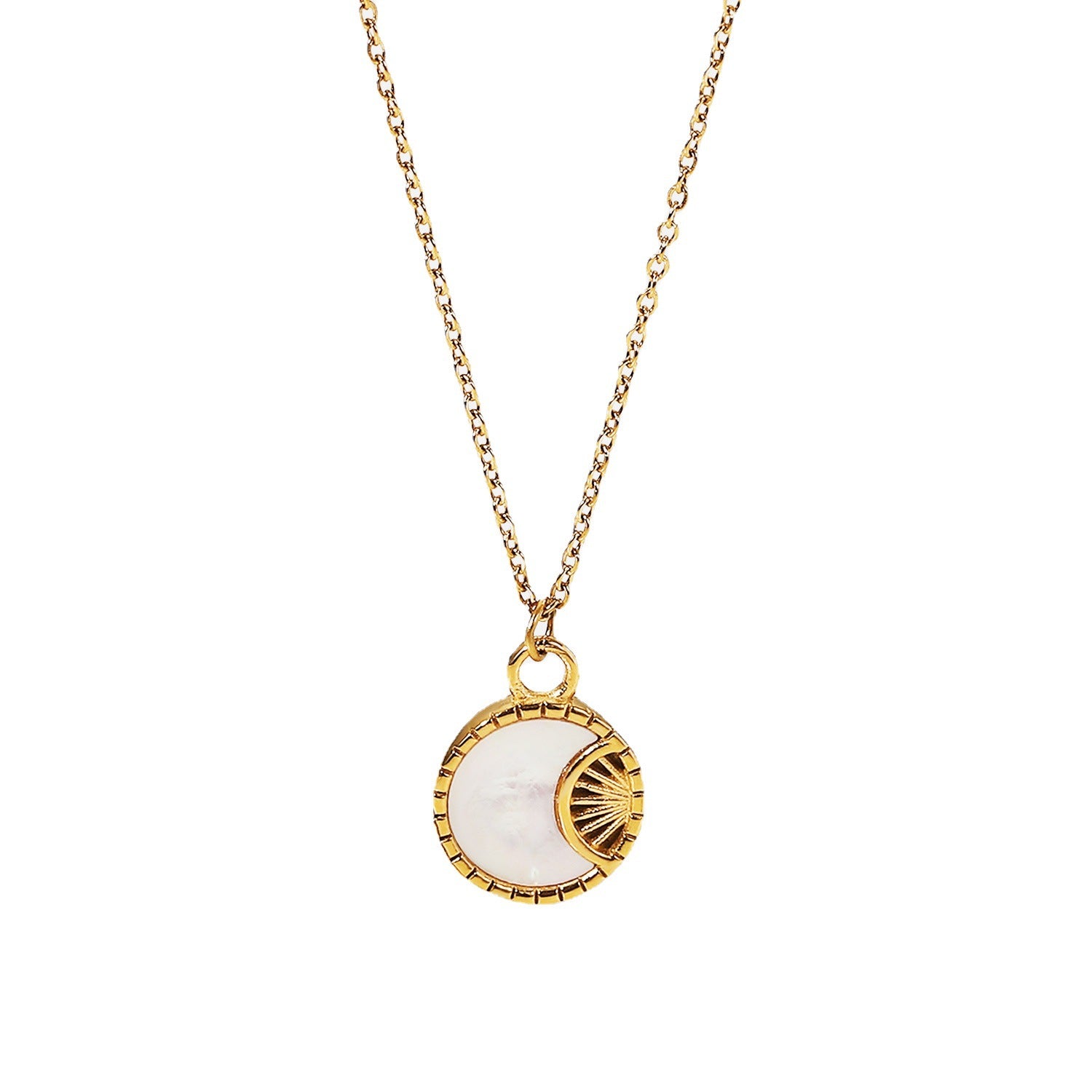 Wholesale 18K Gold Plated Stainless Steel White Shell Moon Necklace ACC-NE-Jied002