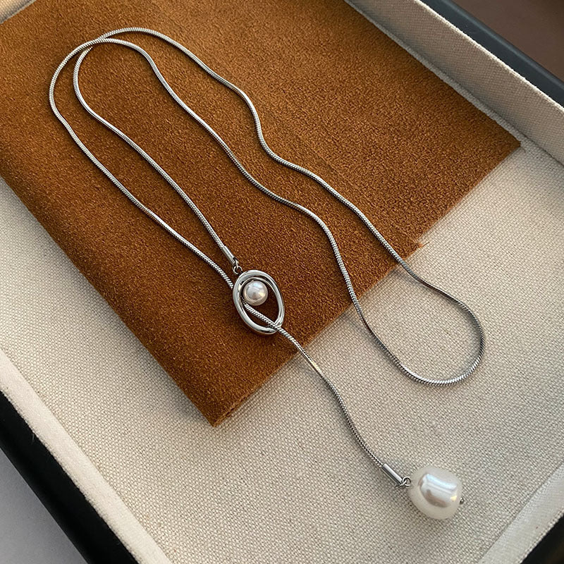 Wholesale Titanium Steel Pearl Extended Chain All-match Fashionable Simple Woolen Chain Advanced Necklaces