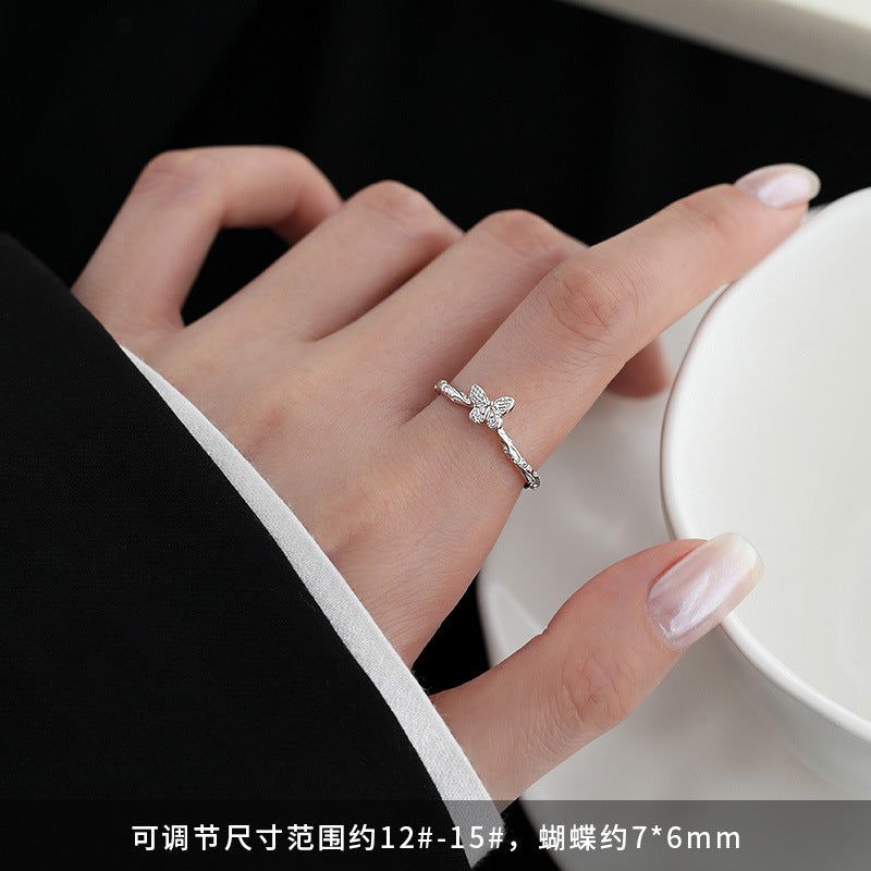 Wholesale 925 sterling silver butterfly ring light luxury index finger ring