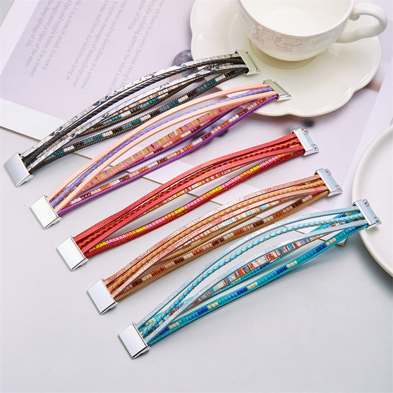 Wholesale  Bohemian multi-layer woven leather bracelet