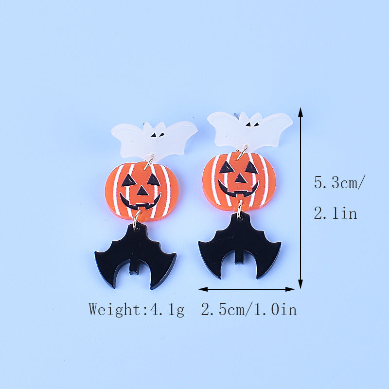 Wholesale Acrylic  Halloween  luminous fluorescent pumpkin ghost earrings