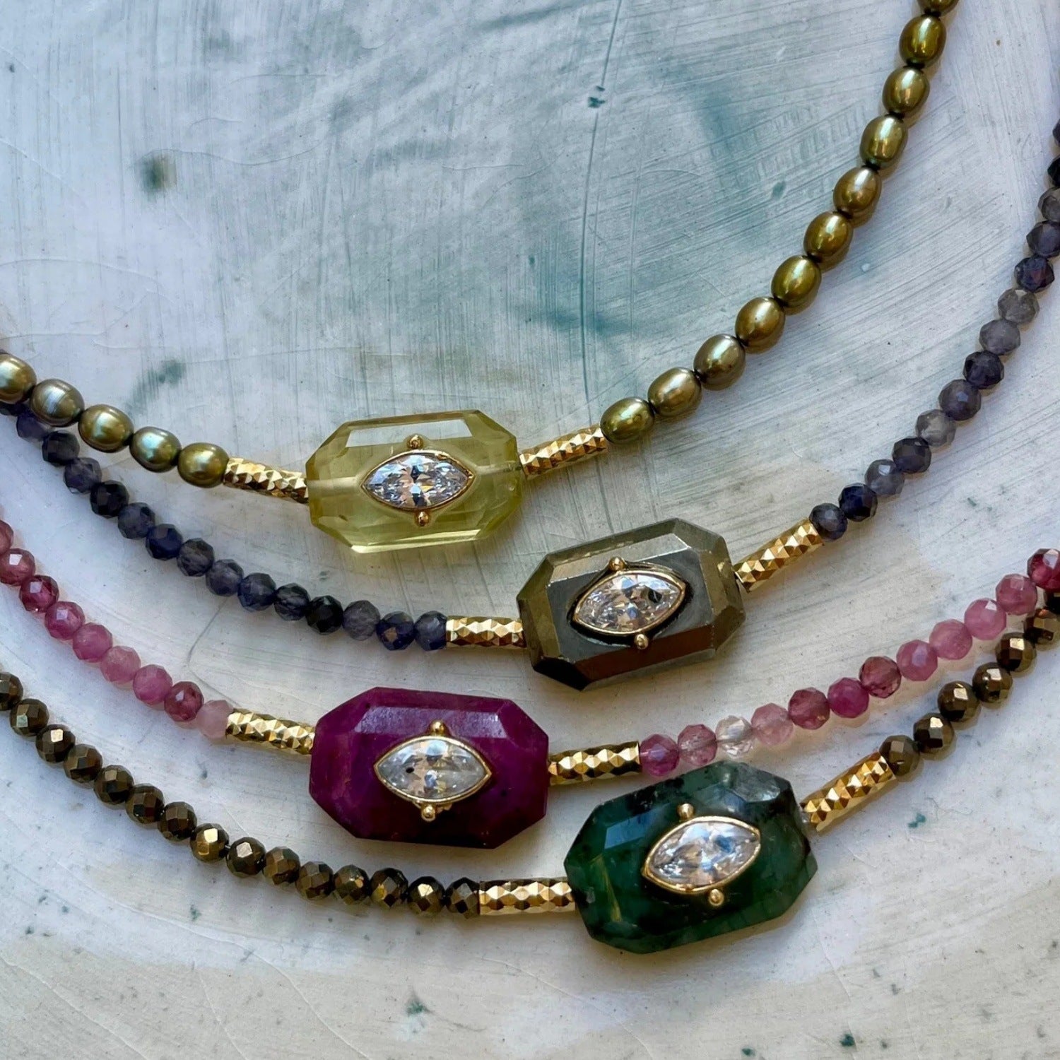 Wholesale Fashion Evil Eye Zircon Bead Necklace Gold Plated Copper Purple Jewelry Accessory