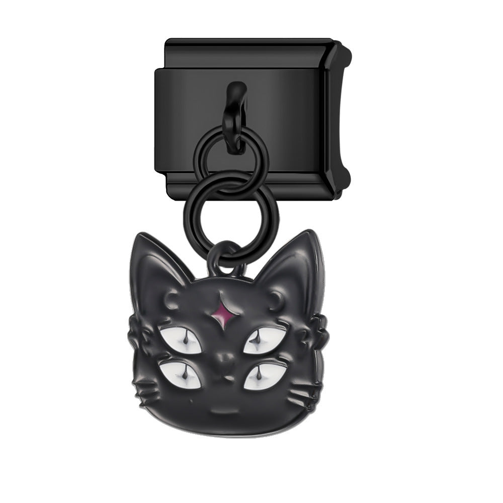 Wholesale Italian Charm Bracelet 9mm DIY Splicing Black Cartoon Pattern Pendant Stainless Steel Composable Bracelet