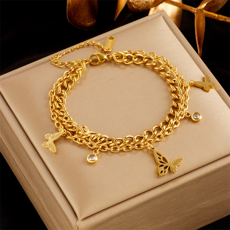 Wholesale Gold Butterfly Pearl Flower Diamond Bracelet ACC-BT-QianYue004