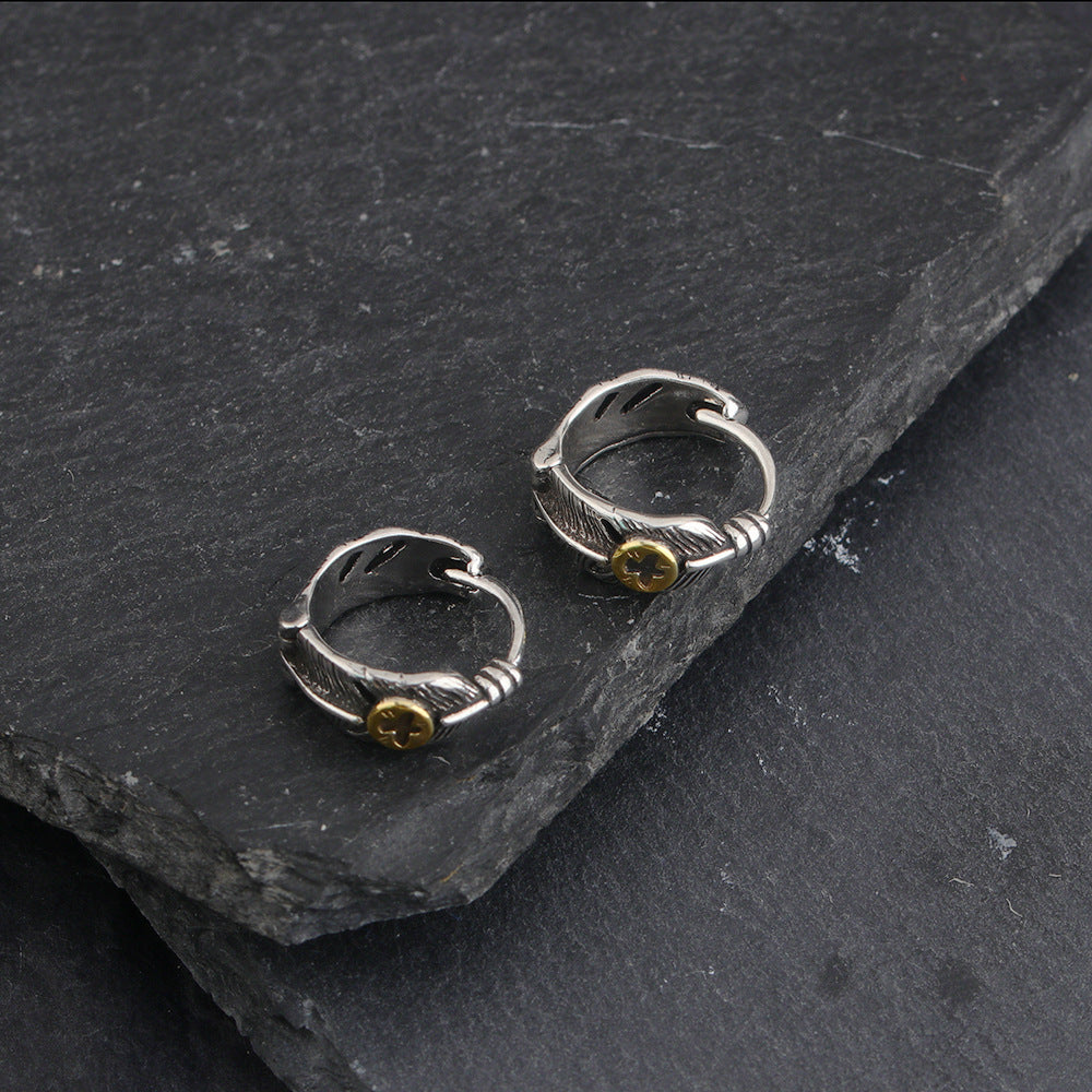 Wholesale Vintage Feather Earring Stud for Men,  Copper Electroplated,  Trendy Jewelry Accessory