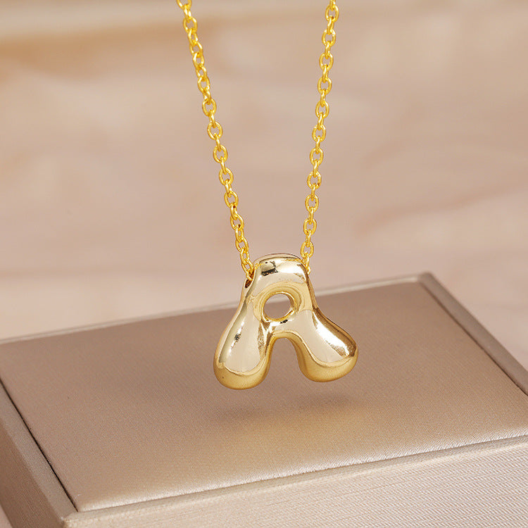 Wholesale Brass Glow Balloon Bubble Cute Chubby 26 English silver Letter Pendant Necklace