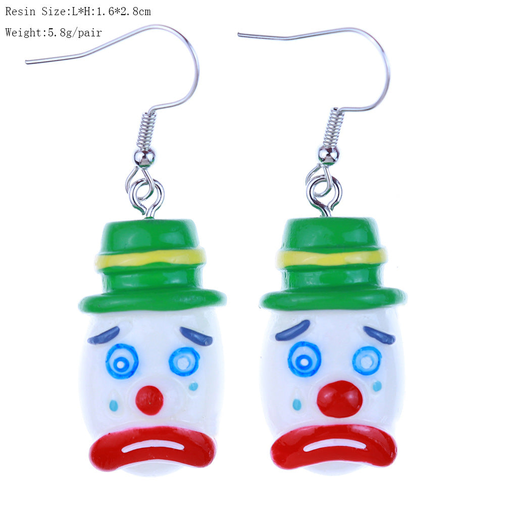 Wholesale fun cute funny cartoon circus clown earrings