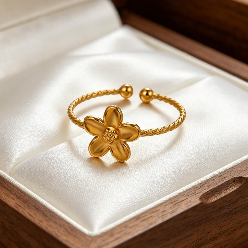 Wholesale Gold-Plated Copper Flower Bracelet &  Ring Set - Fashion Jewelry Accessory for Resale
