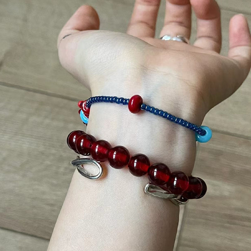 Wholesale blue and red colorful mushroom beaded bracelet