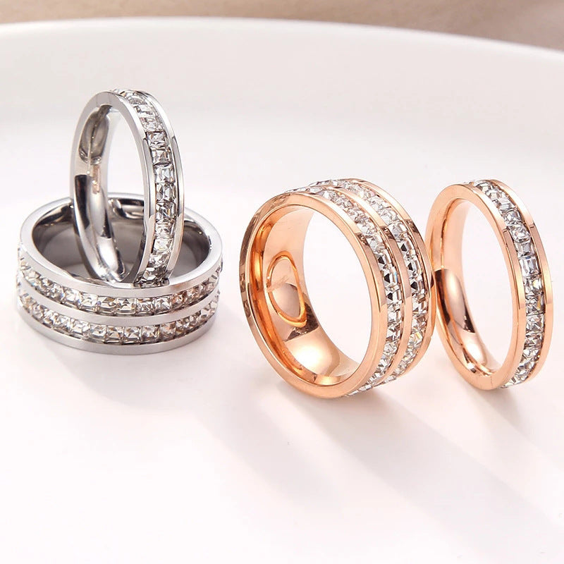 Wholesale Stainless steel double-row full diamond ring