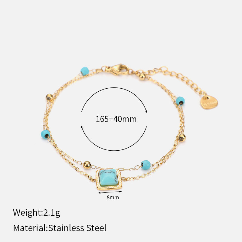 Wholesale Stainless Steel  Double-layer Turquoise Pendant Necklace