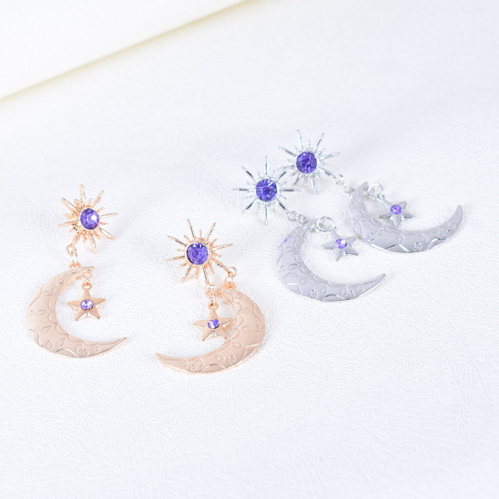 Wholesale Alloy Diamond Star Moon Earrings