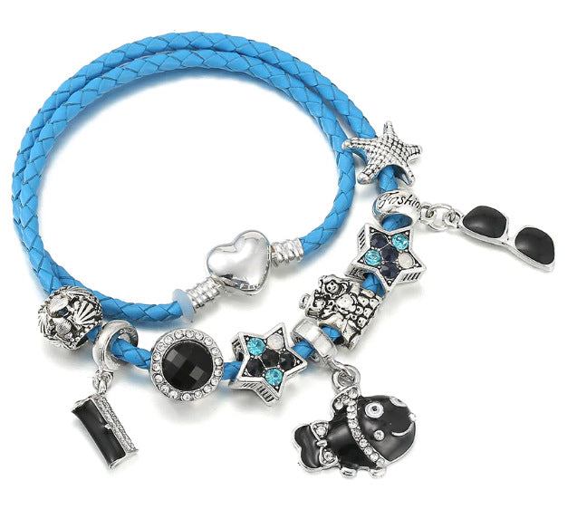 Wholesale blue flashing narwhal beaded dolphin turtle beaded  bracelet
