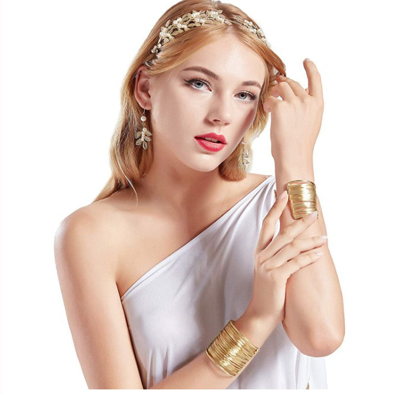 Wholesale  Pearl leaf headband Greek goddess star style Garland headdress bridal earrings necklaces suit