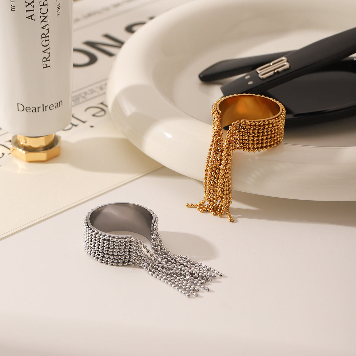 Wholesale Stainless Steel Gold Plated Tassel Open Ring